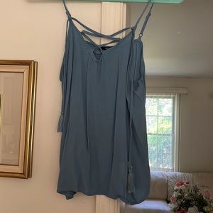 Blue lace up tank top cami